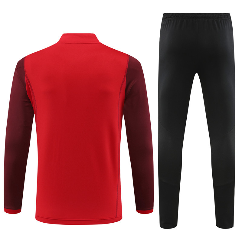 23-24 Lyon red with dark red arm half zipper sweater tracksuit
