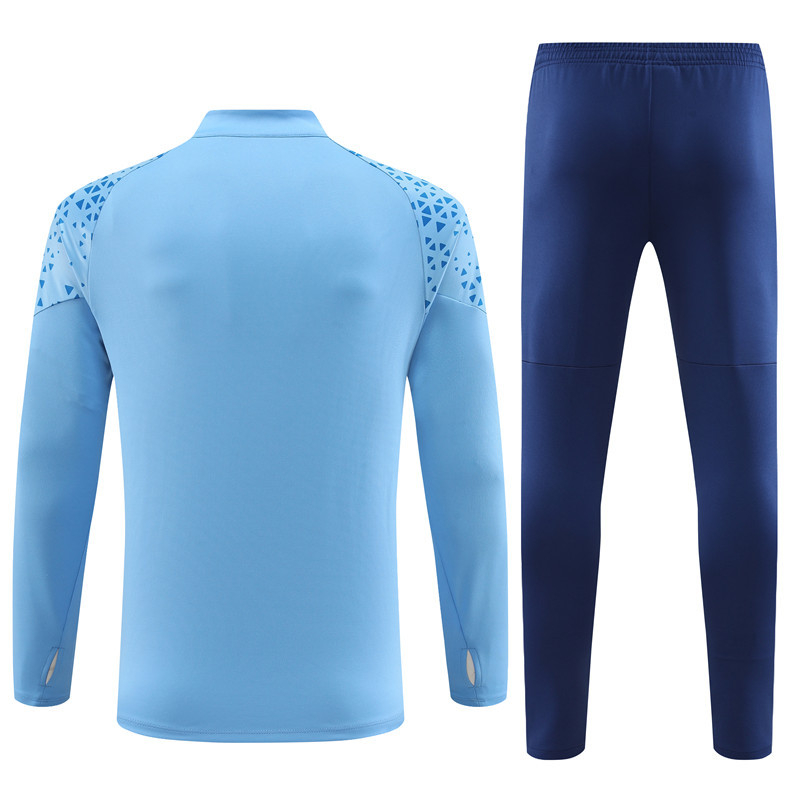 006-56 23-24 Man City light blue with navy blue pants half zipper sweater tracksuit