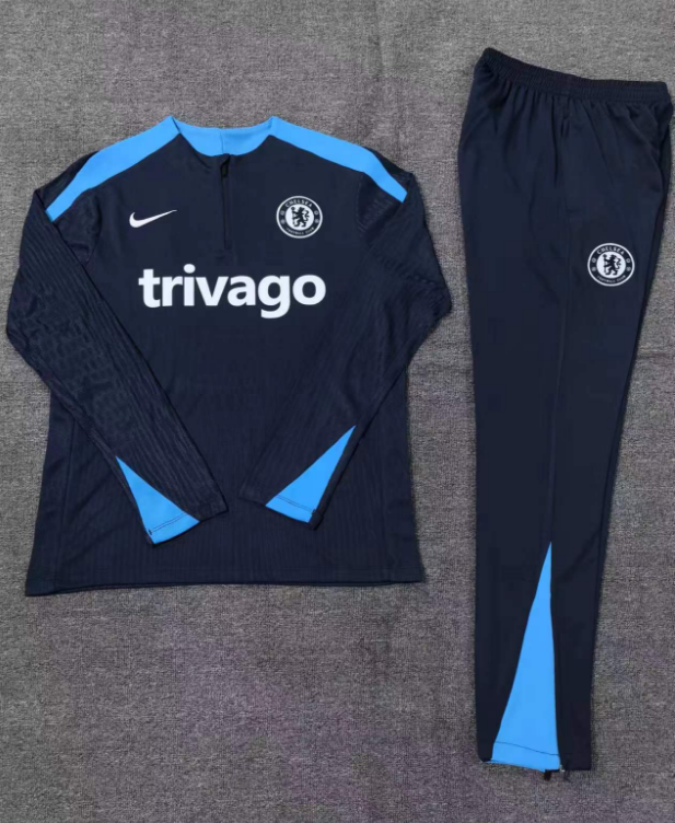 006-6 player version 24-25 Chelsea navy blue with light blue half zipper training tracksuit
