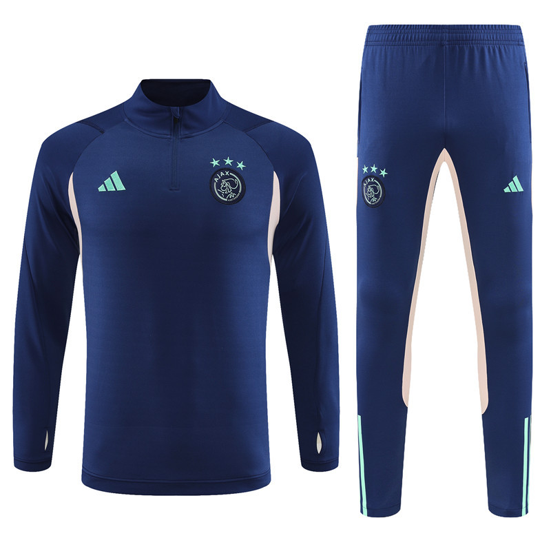 006-7 23-24 Ajax navy blue with pink half zipper sweater tracksuit