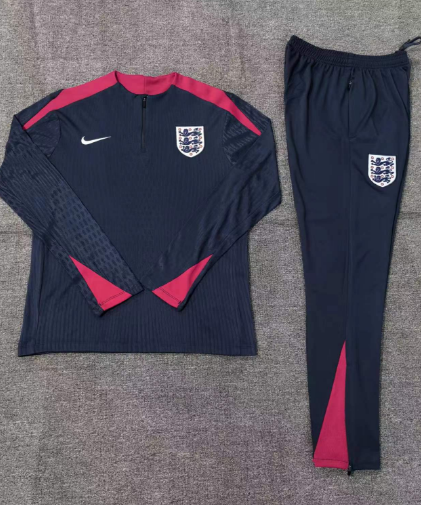 006-7 player version 24-25 England navy blue with red half zipper training tracksuit