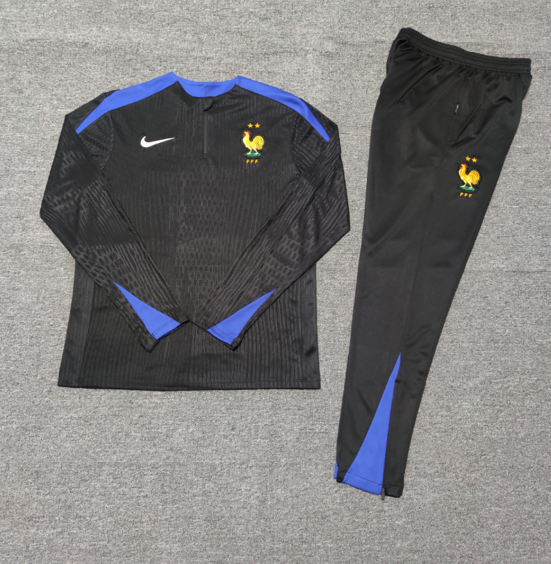 006-8 player version 24-25 France black with blue half zipper training tracksuit
