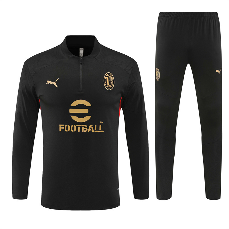 006-87 24-25 AC black with red half zipper training tracksuit