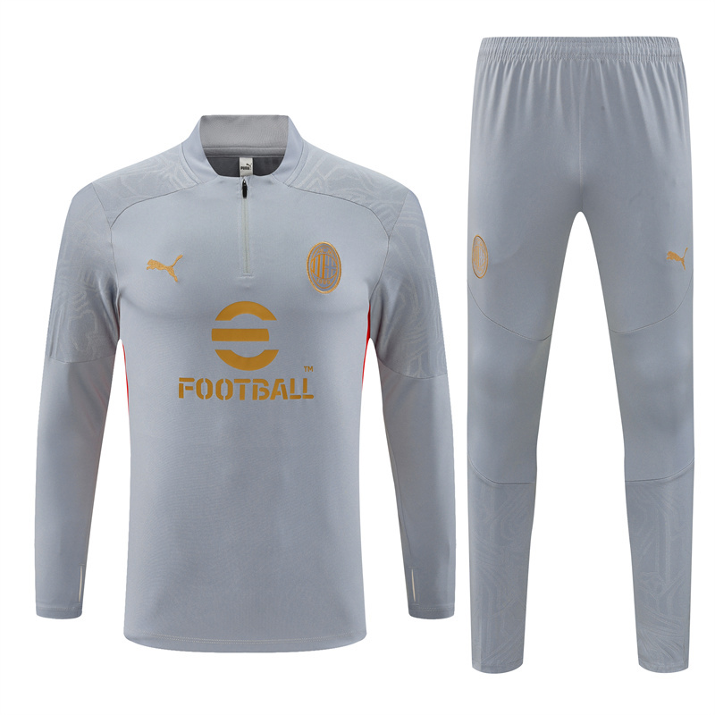 006-88 24-25 AC gray with red half zipper training tracksuit
