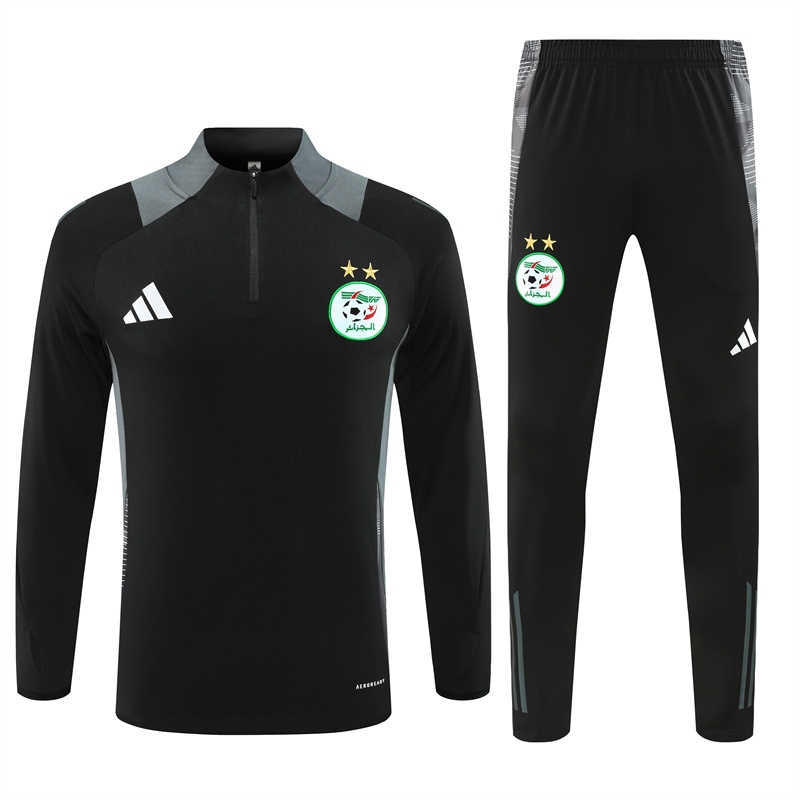 006-92 24-25 Algeria black with gray half zipper training tracksuit