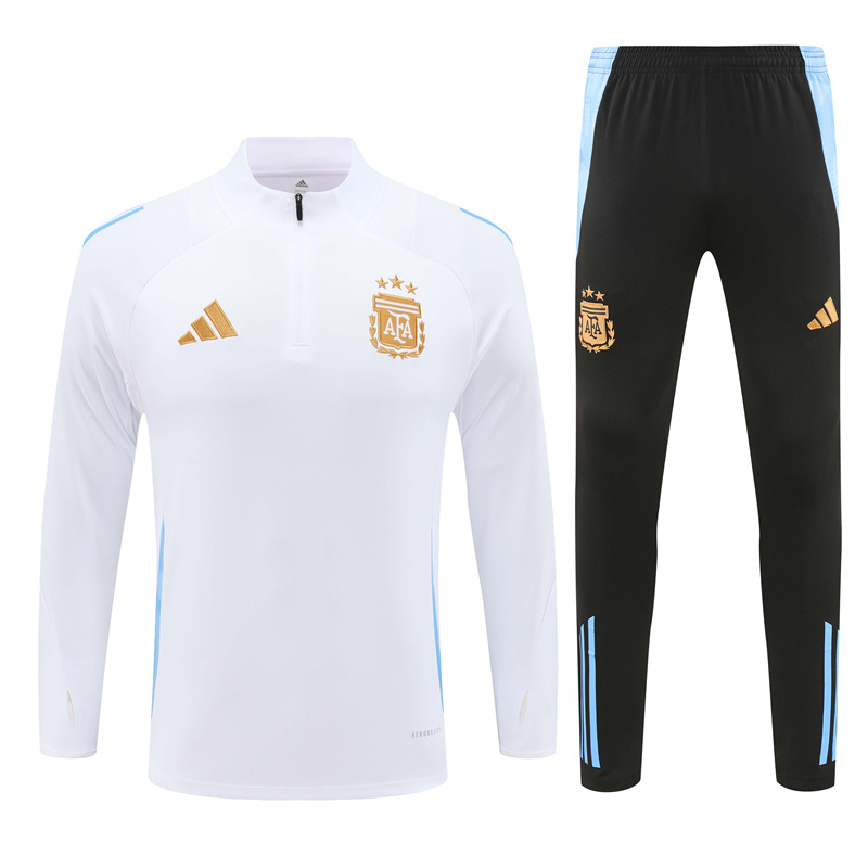24-25 Argentina white with blue stripe half zipper training tracksuit