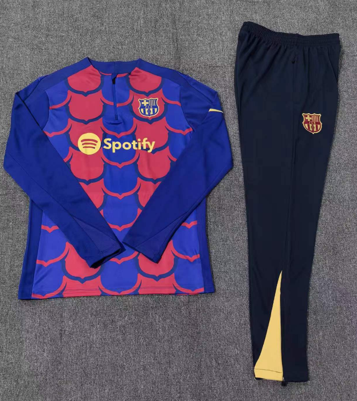 24-25 Bar blue with red half zipper training tracksuit
