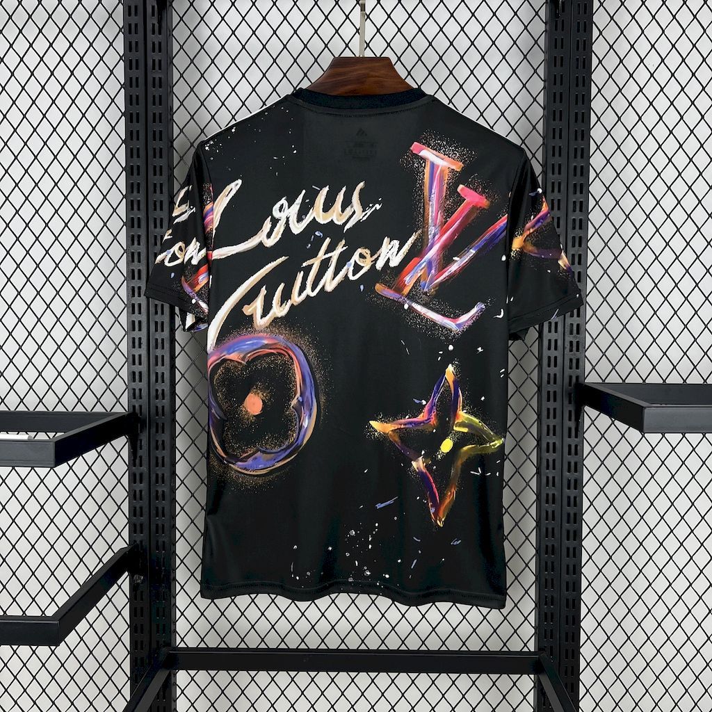 98dca6d4fb964963a8b12b1b0fdf7688 Real Madrid 2025-26 Louis Vuitton Joint Edition Black colorful version Jersey