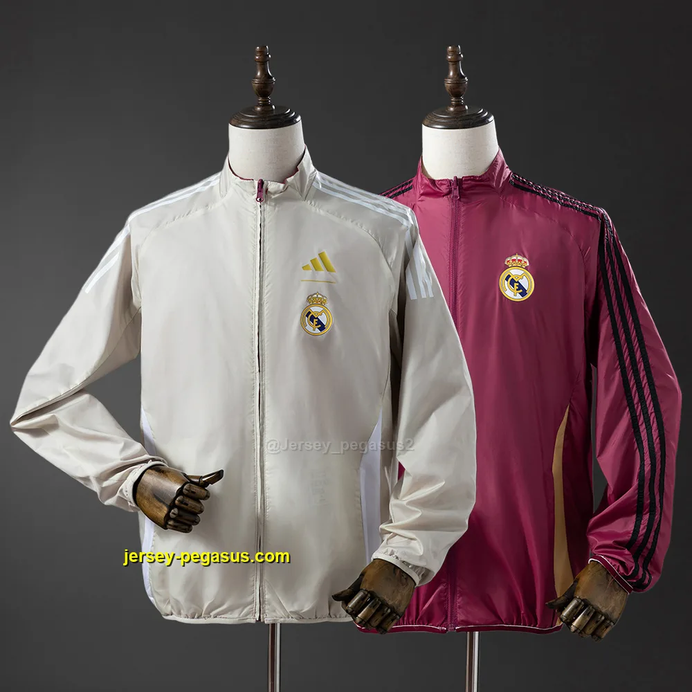 Real Madrid Reversible Jacket Windbreaker - Beige & Red Real Madrid Reversible Jacket Windbreaker - Beige & Red