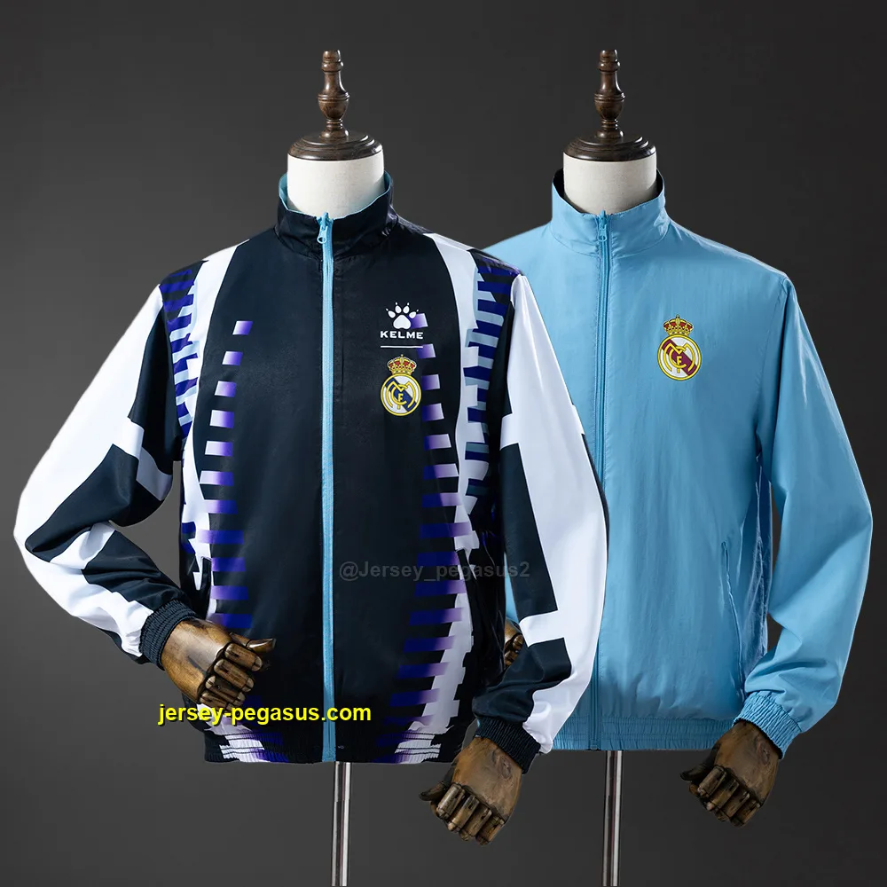 Real Madrid Reversible Jacket Windbreaker - Navy & Sky Blue Real Madrid Reversible Jacket Windbreaker - Navy & Sky Blue
