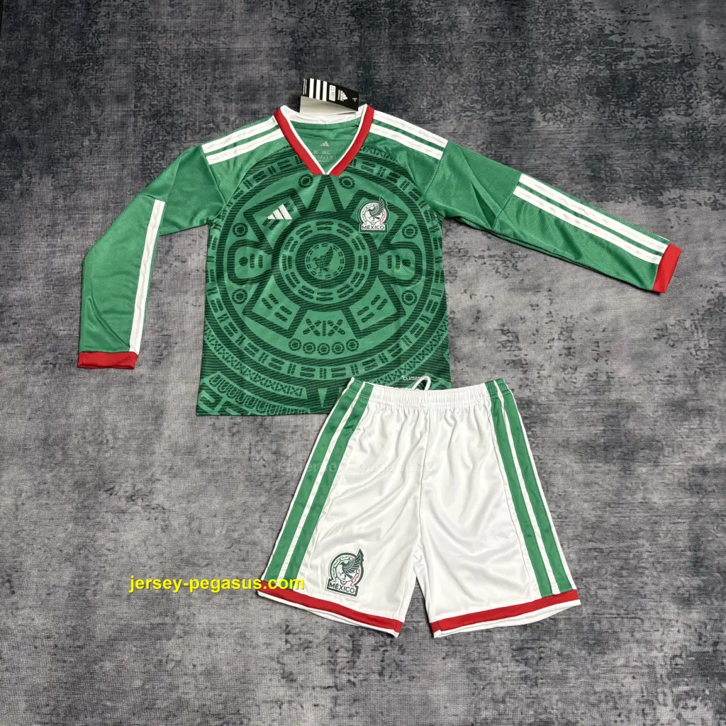 Kids long-sleeved 2026 Mexico home jersey
