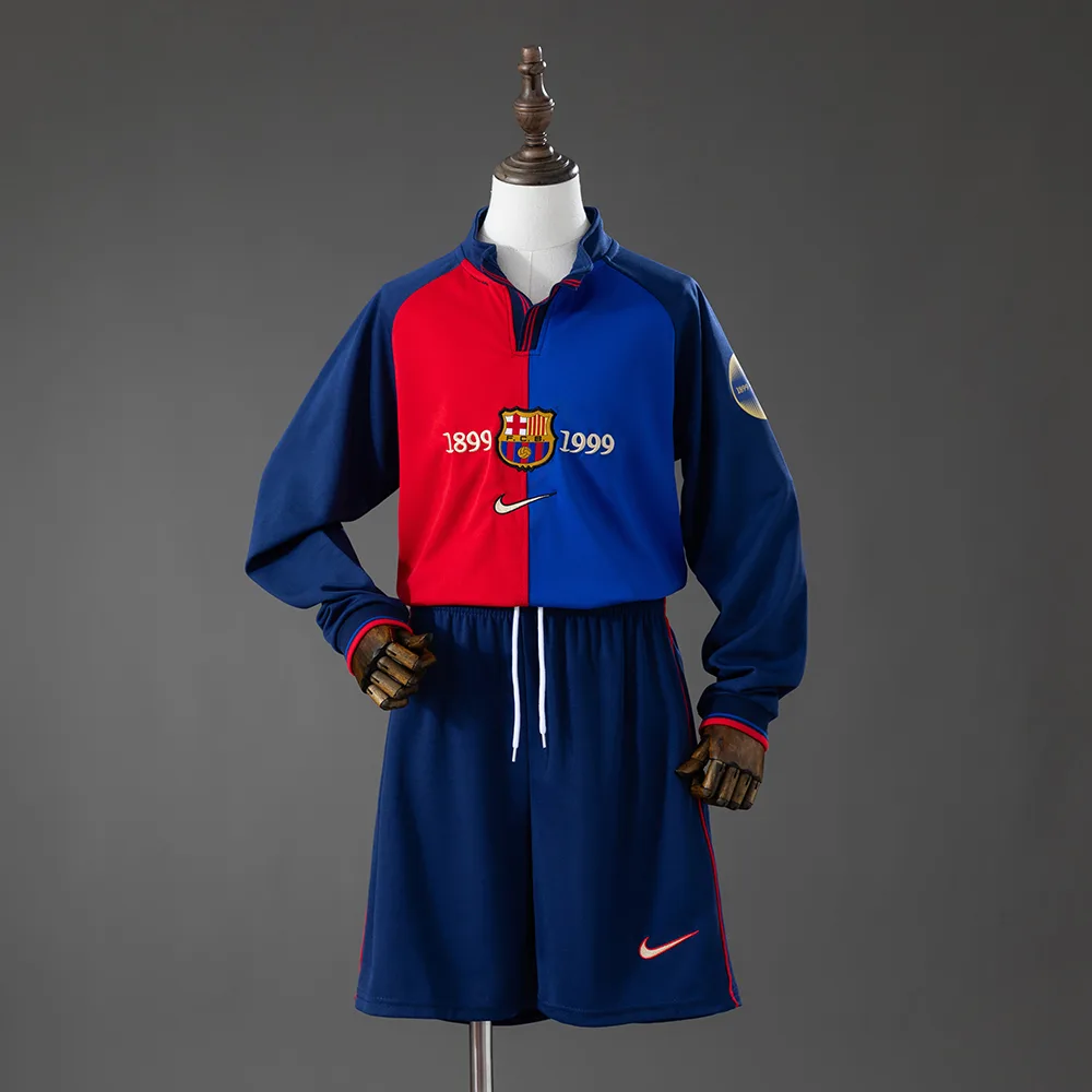 Barcelona 100th Anniversary Retro Long-Sleeve Kids Kit Jersey Barcelona 100th Anniversary Retro Long-Sleeve Kids Kit Jersey
