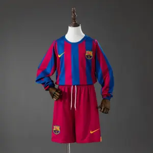 Barcelona Home (League Edition) Retro Long Sleeve Kids Kit Jersey