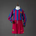 Barcelona Home (UEFA Champions League) Retro Long Sleeve Kids Kit Jersey
