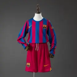 Barcelona Home (UEFA Champions League) Retro Long Sleeve Kids Kit Jersey