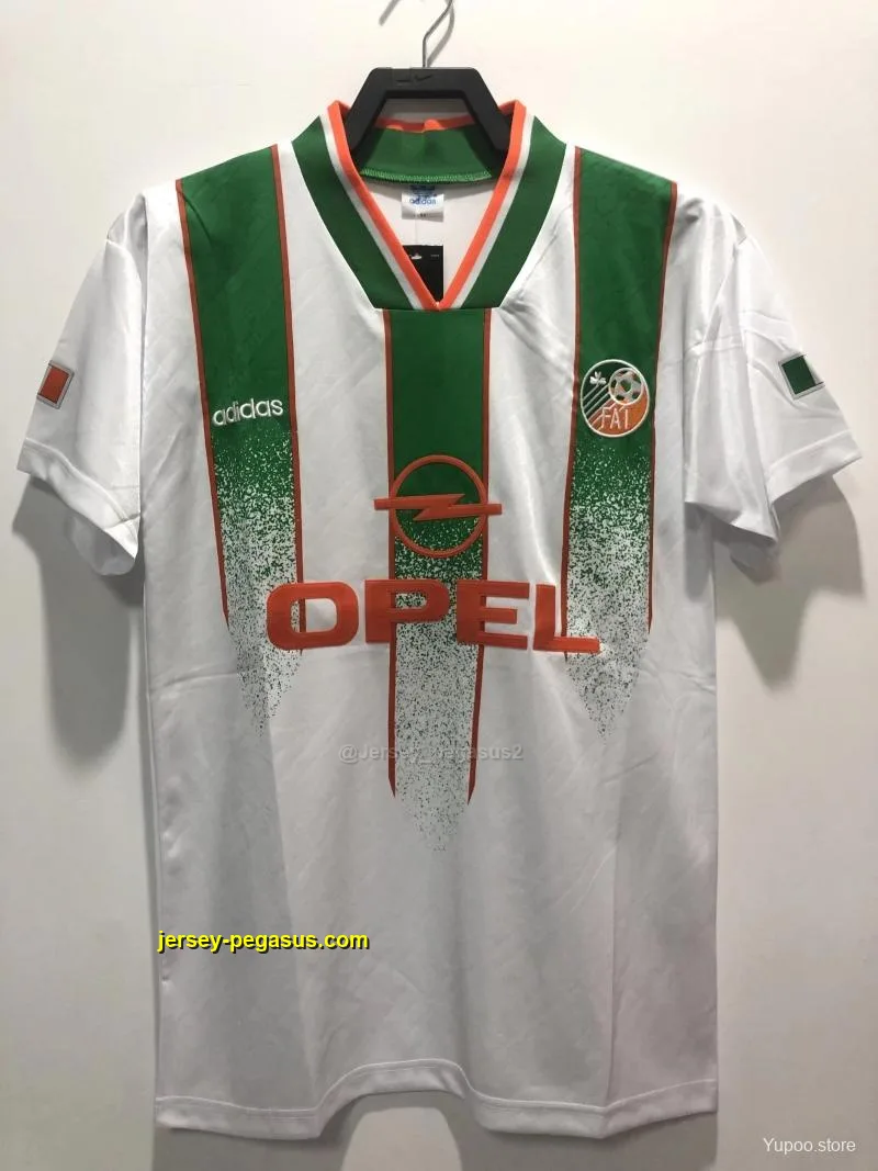 Retro 1994 Ireland Away White With OPEL Sponpsor Soccer Jersey Retro 1994 Ireland Away White With OPEL Sponpsor Soccer Jersey