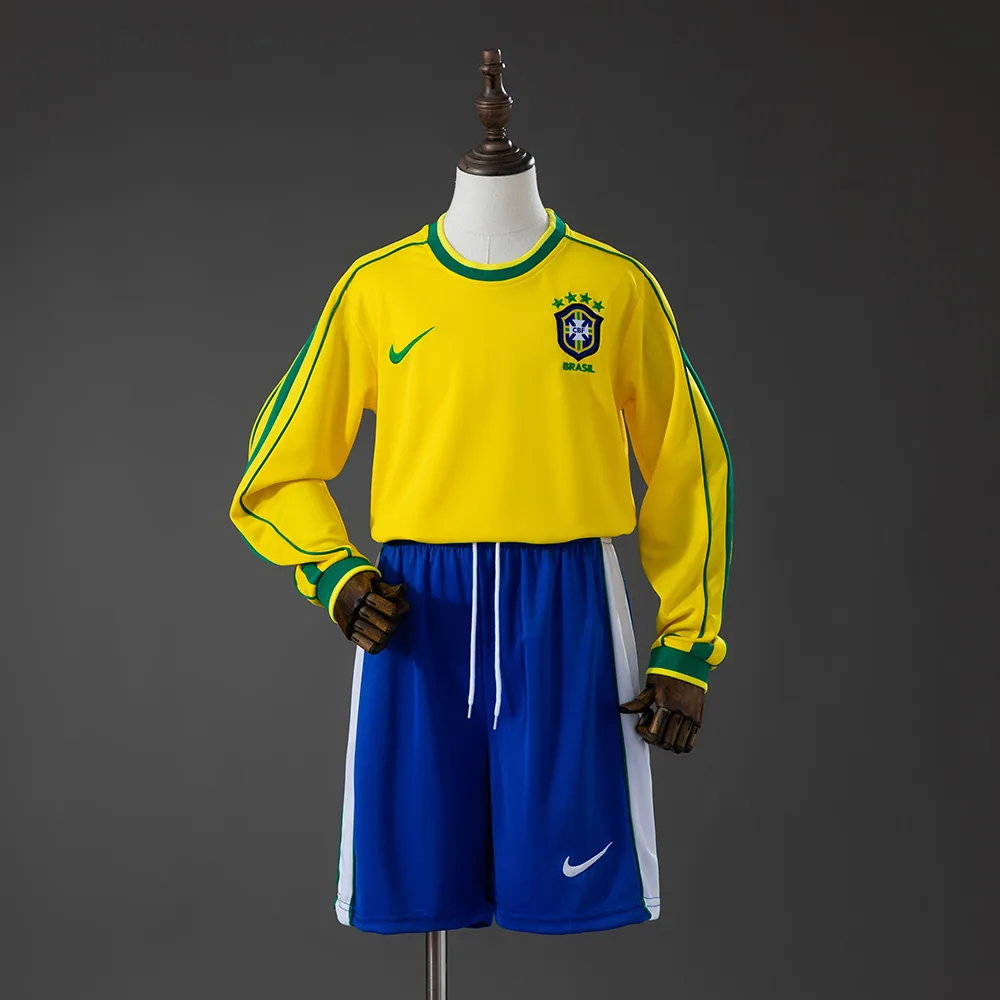 Brazil 1998 Home Retro Long Sleeve Kids Kit Jersey Brazil 1998 Home Retro Long Sleeve Kids Kit Jersey