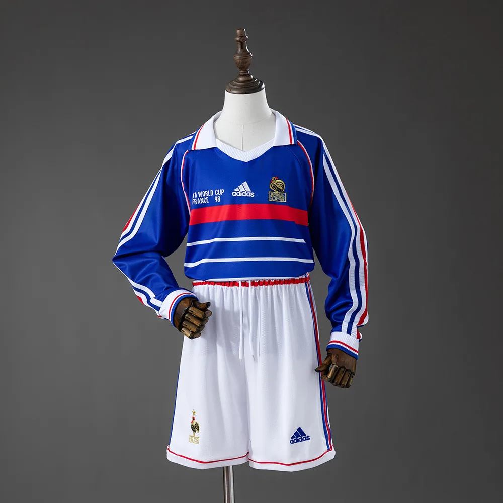 France 1998 Home Retro Long Sleeve Kids Kit Jersey France 1998 Home Retro Long Sleeve Kids Kit Jersey