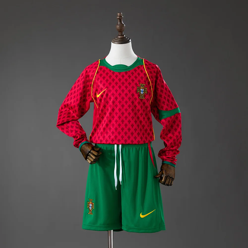 Portugal 2004 Home Retro Long Sleeve Kids Kit Jersey Portugal 2004 Home Retro Long Sleeve Kids Kit Jersey
