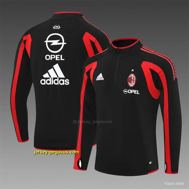 Retro AC Milan Black Half Zipper Jacket Retro AC Milan Black Half Zipper Jacket