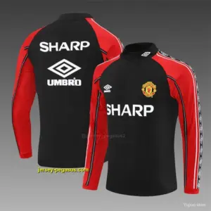 Retro Manchester United Black Half Zipper Jacket