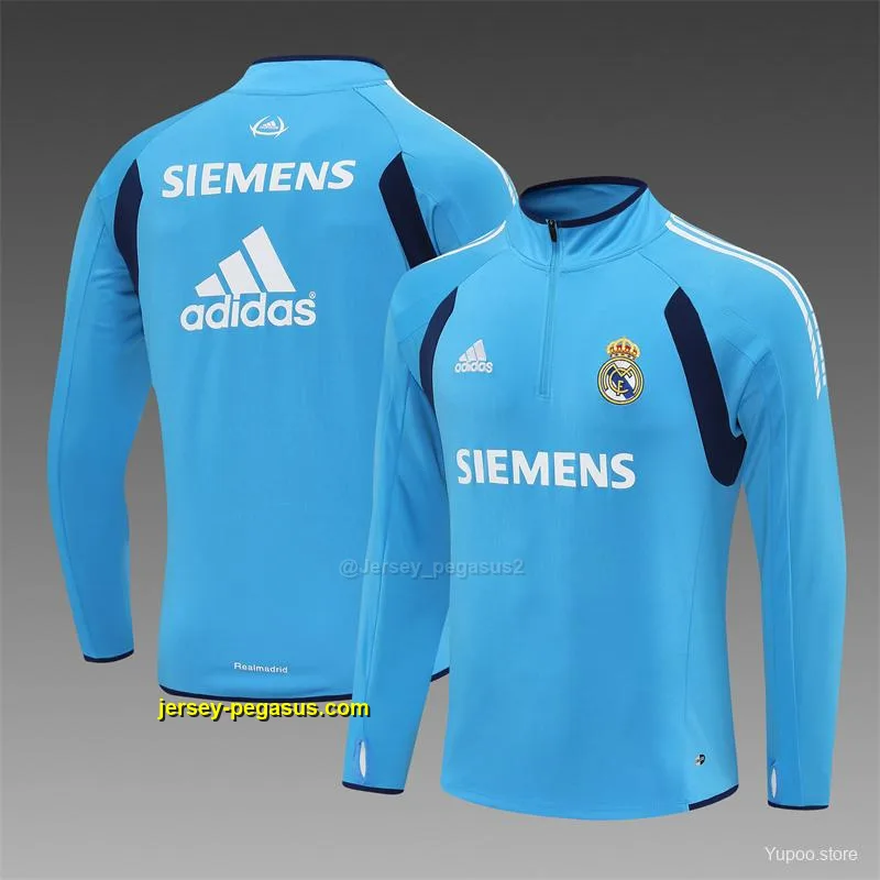 Retro Real Madrid Light Blue Half Zipper Jacket Retro Real Madrid Light Blue Half Zipper Jacket