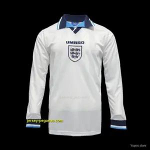 Long Sleeve Retro 1996 England Home Soccer Jersey