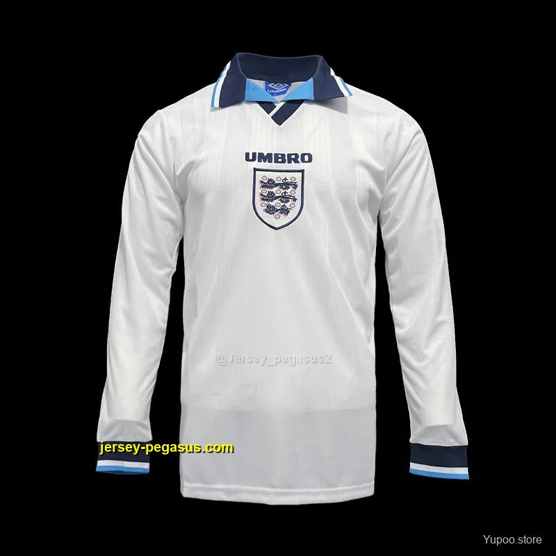 Long Sleeve Retro 1996 England Home Soccer Jersey Long Sleeve Retro 1996 England Home Soccer Jersey