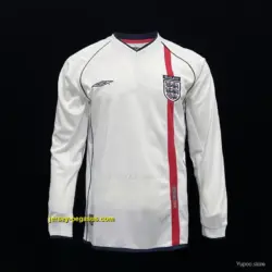 Long Sleeve Retro 2002 England Home Soccer Jersey
