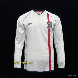 Long Sleeve Retro 2002 England Home Soccer Jersey