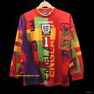 Retro 1996 England Red Goalkeeper Long Sleeve Jersey