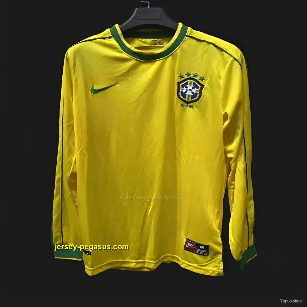 Retro 1998 Brazil Home Long Sleeve Jersey