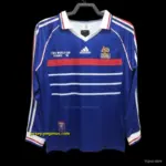 Retro 1998 Long Sleeve France Home Soccer Jersey With 98 France Patch