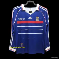 Retro 1998 Long Sleeve France Home Soccer Jersey With 98 France Patch
