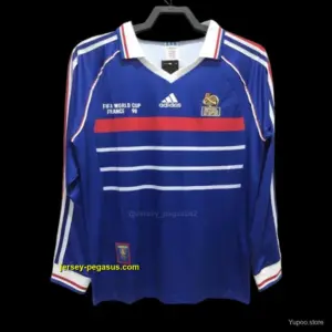 Retro 1998 Long Sleeve France Home Soccer Jersey With 98 France Patch