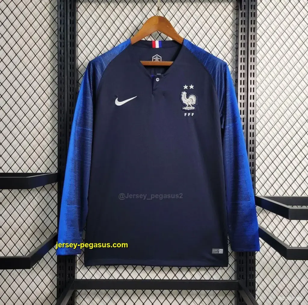 Retro 2018 France Home Long Sleeve Jersey