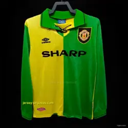 Retro Manchester United Third GreenYellow Long Sleeve Jersey