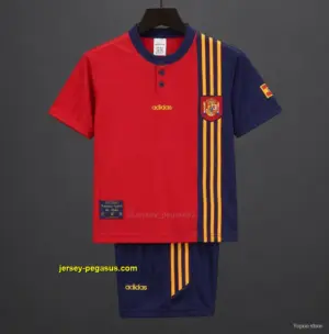 Retro 1996 Kids Spain Red & Navy Diagonal Split Home Jersey