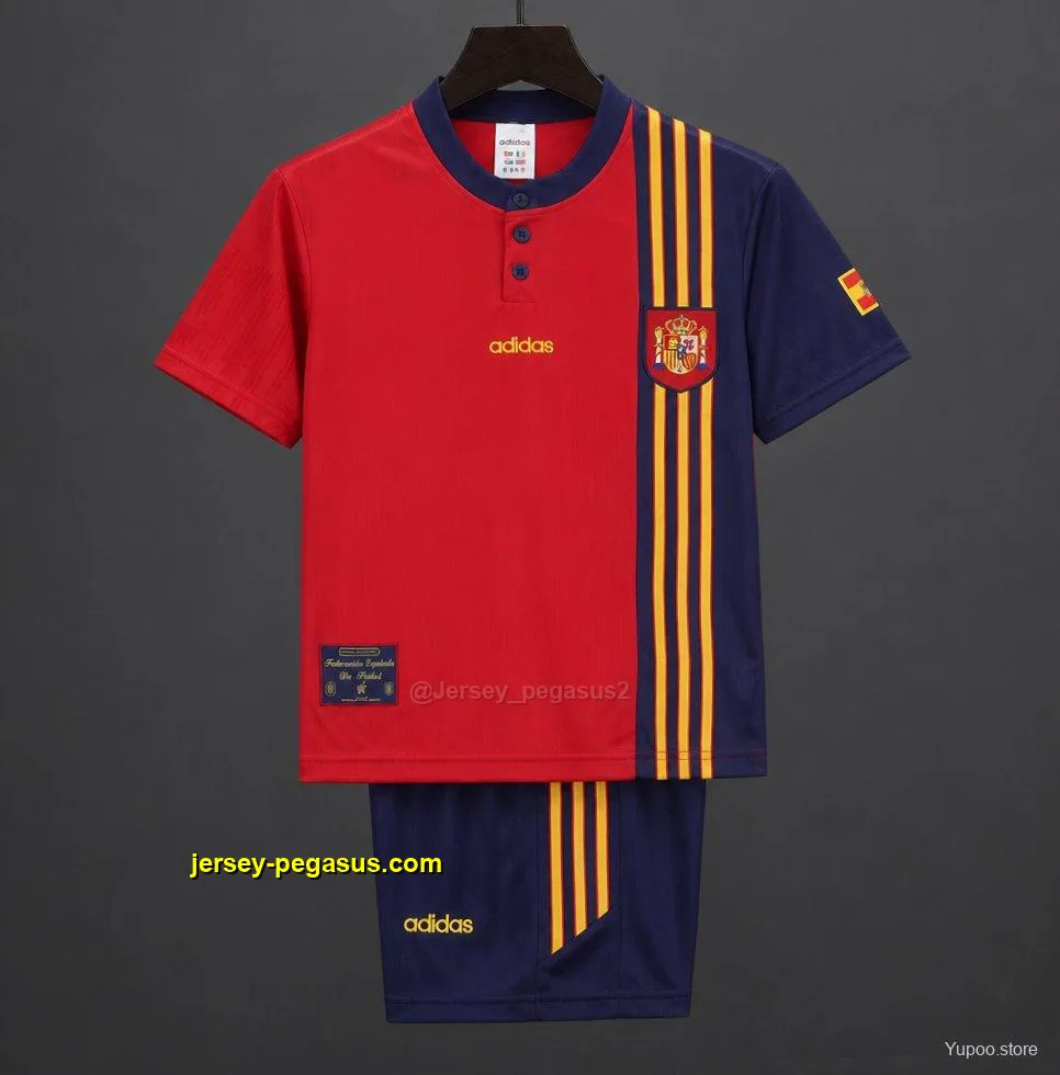 Retro 1996 Kids Spain Red & Navy Diagonal Split Home Jersey Retro 1996 Kids Spain Red & Navy Diagonal Split Home Jersey