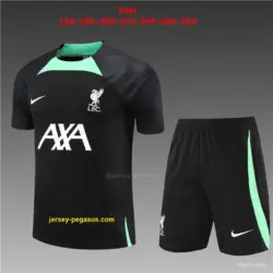 Retro Kids Liverpool Black Short Sleeve+Soccer Shorts