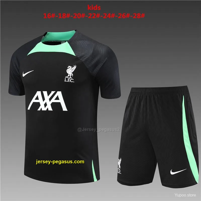 Retro Kids Liverpool Black Short Sleeve+Soccer Shorts Retro Kids Liverpool Black Short Sleeve+Soccer Shorts
