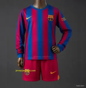 Kids Barcelona Home (UEFA Champions League) Retro Long Sleeve Kit Jersey