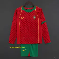 Retro 2004 Kids Portugal Home Long Sleeve Jersey