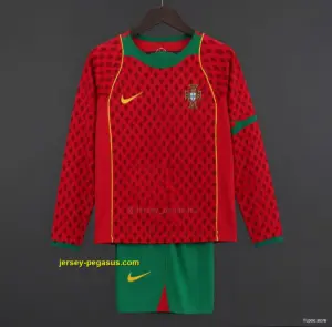 Retro 2004 Kids Portugal Home Long Sleeve Jersey