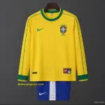 Retro Kids 1998 Brazil Home Long Sleeve Jersey