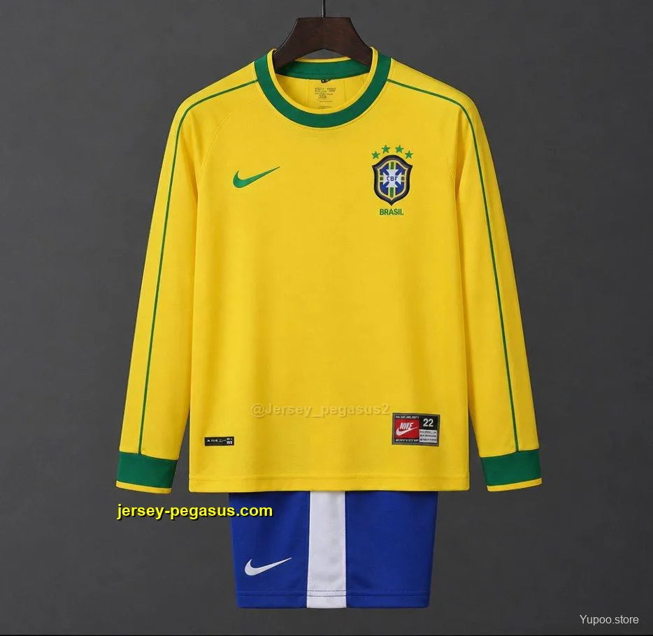 Retro Kids 1998 Brazil Home Long Sleeve Jersey Retro Kids 1998 Brazil Home Long Sleeve Jersey