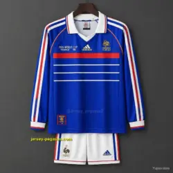 Retro Kids 1998 France Home Long Sleeve Jersey