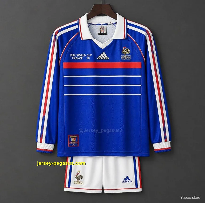Retro Kids 1998 France Home Long Sleeve Jersey Retro Kids 1998 France Home Long Sleeve Jersey