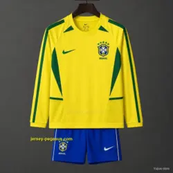 Retro Kids 2002 Brazil Home Long Sleeve Jersey