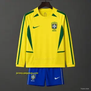 Retro Kids 2002 Brazil Home Long Sleeve Jersey